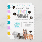 かわいいパーティー犬のテーマキッド誕生日招待状 招待状 (正面/裏面)