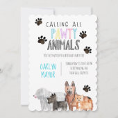 かわいいパーティー犬のテーマキッド誕生日招待状 招待状 (正面)