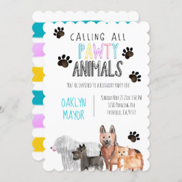 かわいいパーティー犬のテーマキッド誕生日招待状 招待状