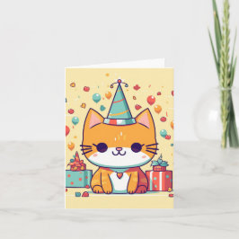 かわいいパーティー猫の誕生日カード、カード、グリーティング カード
