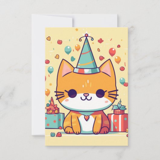 かわいいパーティー猫の誕生日、 サンキューカード (正面)