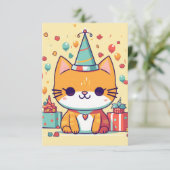 かわいいパーティー猫の誕生日、 サンキューカード (スタンド正面)