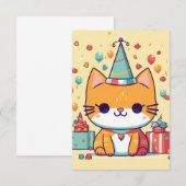 かわいいパーティー猫の誕生日、 サンキューカード (正面/裏面)