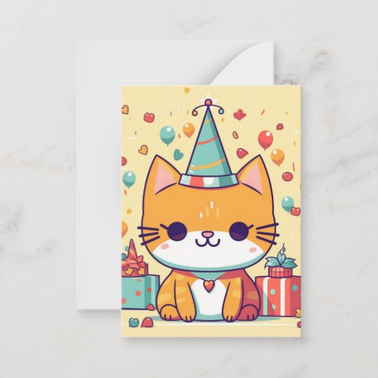 かわいいパーティー猫の誕生日、 ノートカード (正面)
