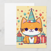 かわいいパーティー猫の誕生日、 招待状 (正面/裏面)