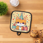 かわいいパーティー猫の誕生日、 鍋敷き (トップダウン)