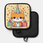 かわいいパーティー猫の誕生日、 鍋敷き (正面/裏面)