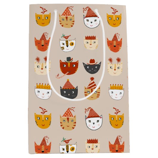 かわいいパーティー猫 ミディアムペーパーバッグ (正面)