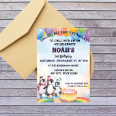 かわいいパーティー誕生日ボーイウォーターカラーペンギン 招待状