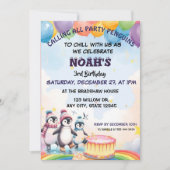 かわいいパーティー誕生日ボーイウォーターカラーペンギン 招待状 (正面)