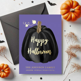 かわいいパープルのカボチャ ハッピーハロウィン ゴールド 箔シーズンカード