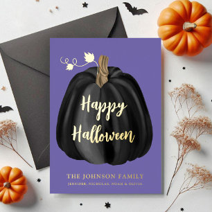 かわいいパープルのカボチャ ハッピーハロウィン ゴールド 箔シーズンカード