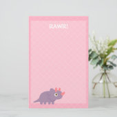 かわいいパープルのトリケラトプスの文房具 便箋 (スタンド正面)