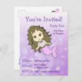 かわいいパープルの人魚のポストカードの誕生日パーティー招待状 インビテーションポストカード (正面/裏面)