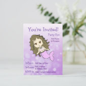 かわいいパープルの人魚のポストカードの誕生日パーティー招待状 インビテーションポストカード (スタンド正面)
