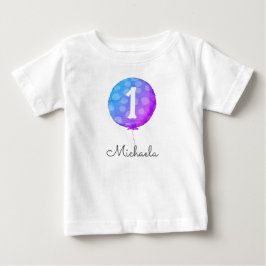 かわいいパープルの赤ちゃんの風船 1歳の誕生日 幼児 ベビーTシャツ