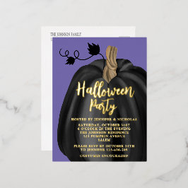 かわいいパープルカボチャのハロウィンゴールド 箔招待状ポストカード