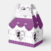 かわいいパープルキャットブライド&グルーマー結婚式の引き出物ボックス フェイバーボックス (裏面サイド)