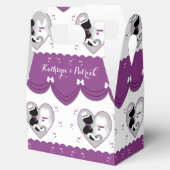 かわいいパープルキャットブライド&グルーマー結婚式の引き出物ボックス フェイバーボックス (オープン)