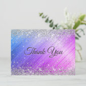 かわいいパープルグリッター シルバー サンキューカード (スタンド正面)