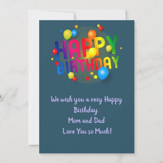 かわいいパープルグリーンウミガメ&ベビー誕生日カード 招待状 (裏面)