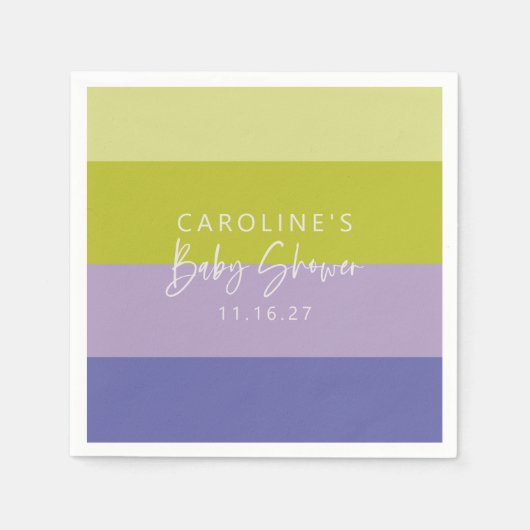 かわいいパープルグリーンストライプモダンカスタムベイビーシャワー スタンダードカクテルナプキン (正面)