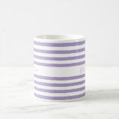 かわいいパープルストライプ柄の名前 コーヒーマグカップ (中央)