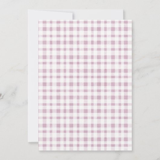 かわいいパープルチェックのカクスタス ボーホーラマ ベビーシャワー サンキューカード (裏面)