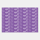 かわいいパープルネームコラージュカスタマイズ誕生日 ラッピングペーパーシート (正面)