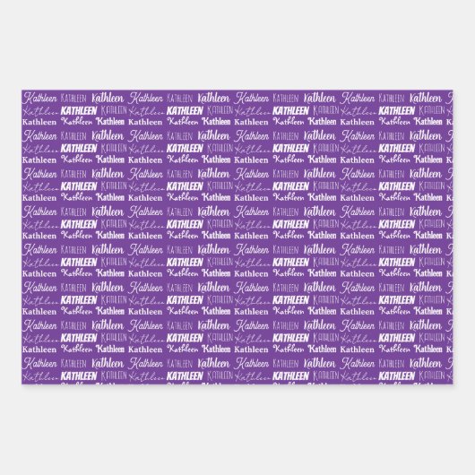 かわいいパープルネームコラージュカスタマイズ誕生日 ラッピングペーパーシート (正面)