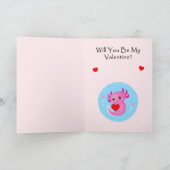 かわいいパープルピンクのアクソロトル質問バレンタイン シーズンカード (内部)