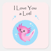 かわいいパープルピンクアクソロトルラブユキバレンタイン スクエアシール (正面)