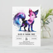 かわいいパープルフォックスデジタルボーイ誕生日 招待状 (スタンド正面)