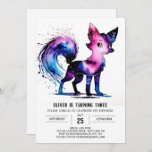 かわいいパープルフォックスデジタルボーイ誕生日 招待状 (正面/裏面)