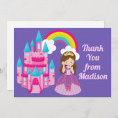 かわいいパープルプリンセス城の誕生日ガール サンキューカード (正面/裏面)