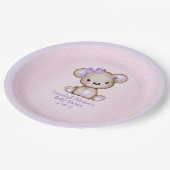 かわいいパープルベアガール チェックピンクペーパープレート ペーパープレート (アングル)