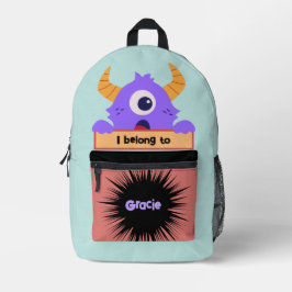 かわいいパープルモンスターのバッグバディ オリジナルデザイン プリントバックパック