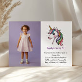 かわいいパープルユニコーン写真子供の誕生日パーティー 招待状