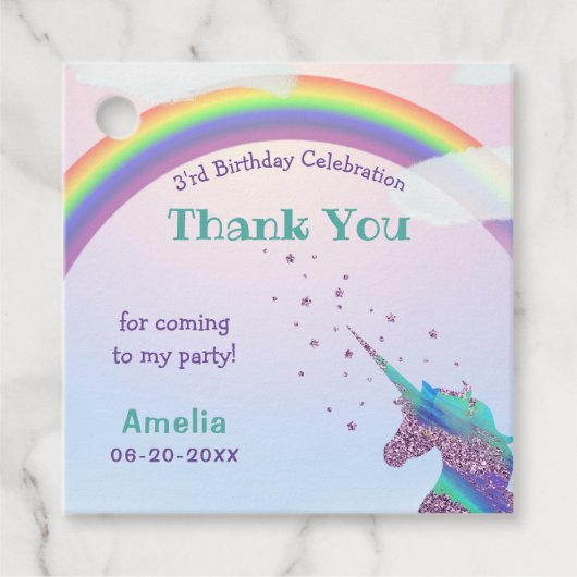 かわいいパープルユニコーン虹の星空ありがとう フェイバータグ (正面)