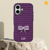かわいいパープル かぎ針編み風リボン+カスタムネーム Case-Mate iPhoneケース
