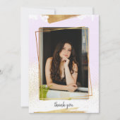 かわいいパープル&金ゴールド額卒業ありがとうInv 招待状 (正面)