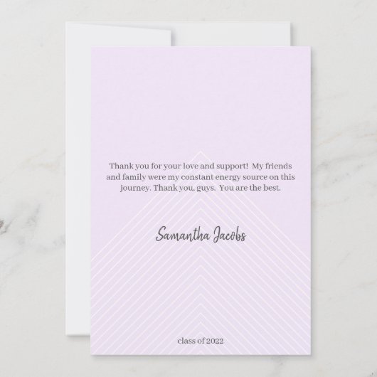 かわいいパープル&金ゴールド額卒業ありがとうInv 招待状 (裏面)