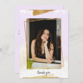 かわいいパープル&金ゴールド額卒業ありがとうInv 招待状 (正面/裏面)