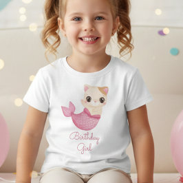 かわいいパーメイド猫の人魚の誕生日ガール幼児 トドラーTシャツ