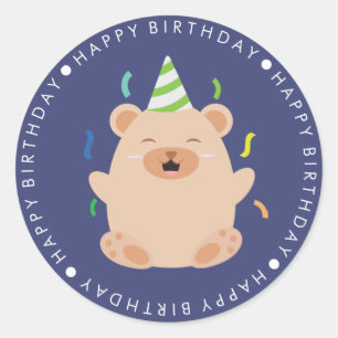 かわいいヒグマのハッピーバースデー ラウンドシール