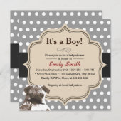 かわいいヒゲのプードル・ポルカドット 赤ちゃんのお披露目パーティー 招待状 (正面/裏面)