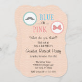かわいいヒゲ & リボン 性別発表 招待状 (正面/裏面)