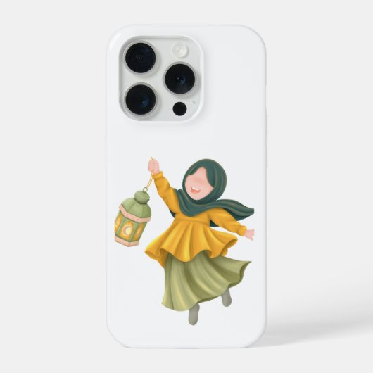 かわいいヒジャブの少女とランタンのイラスト iPhoneケース (裏面)