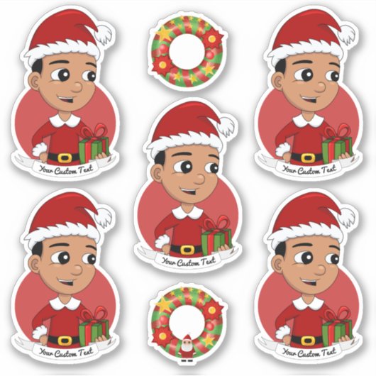 かわいいヒスパニックのクリスマス少年の漫画 シール (正面)