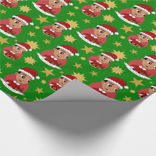 かわいいヒスパニックのクリスマス少年の漫画 ラッピングペーパー (角)